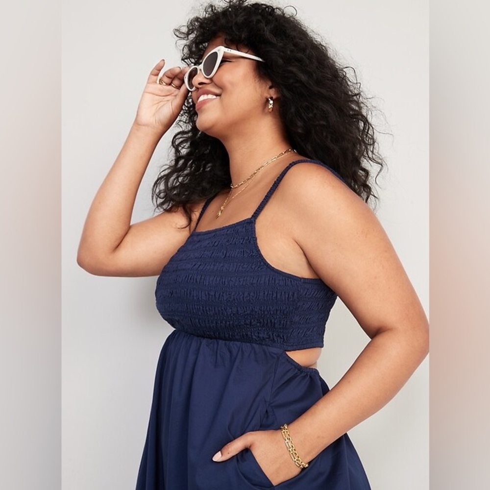 Old Navy Navy Blue Ruched Dress